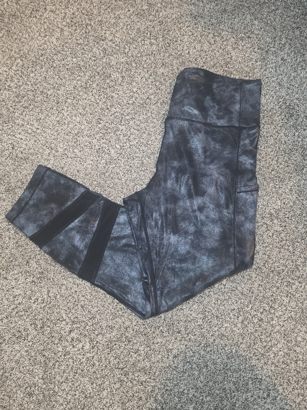 ZYIA Shimmery Black High-Waist Leggings with Panel Detail